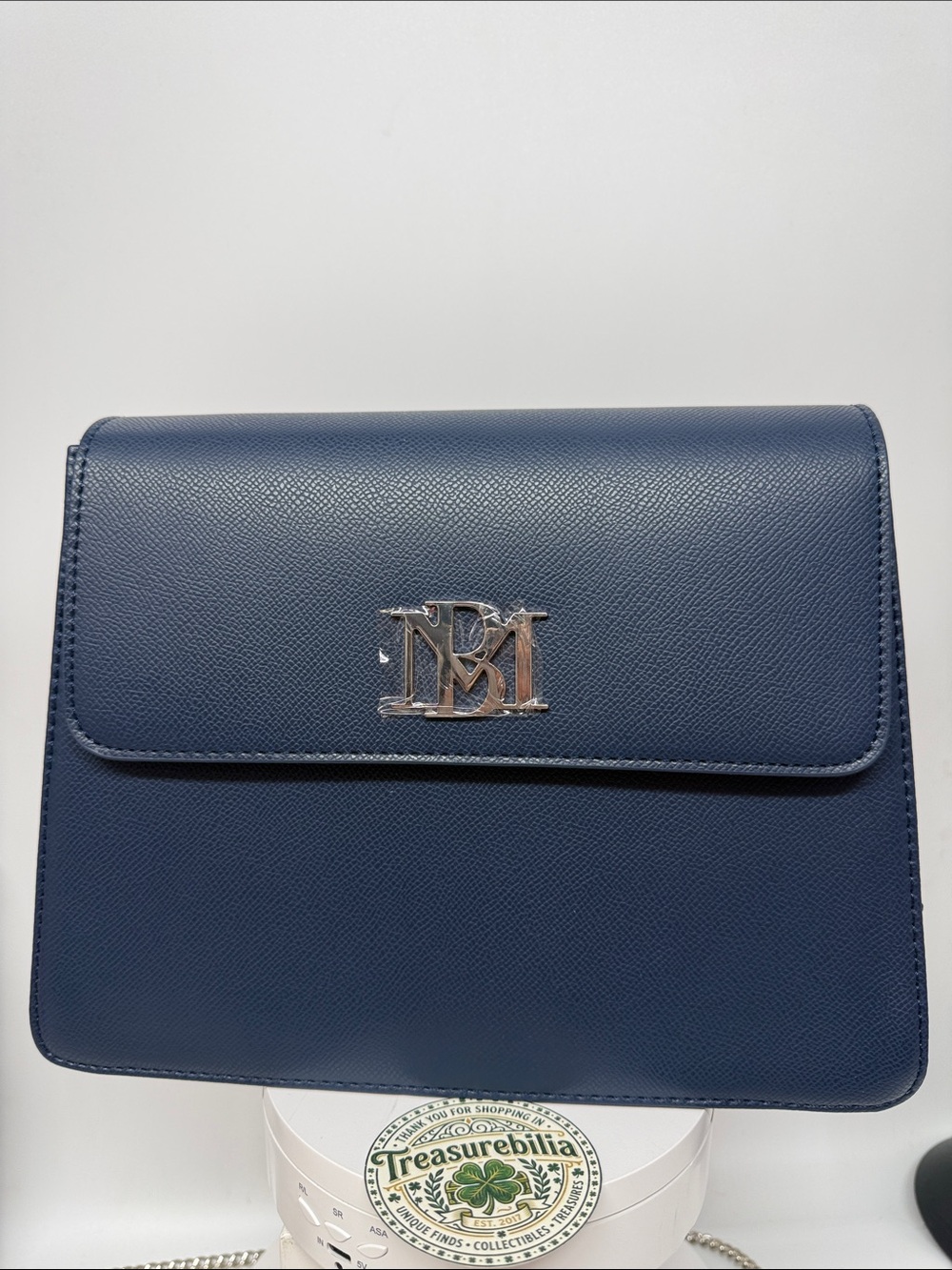 Blue Women's vegan Leather Crossbody Bag with Silver Logo